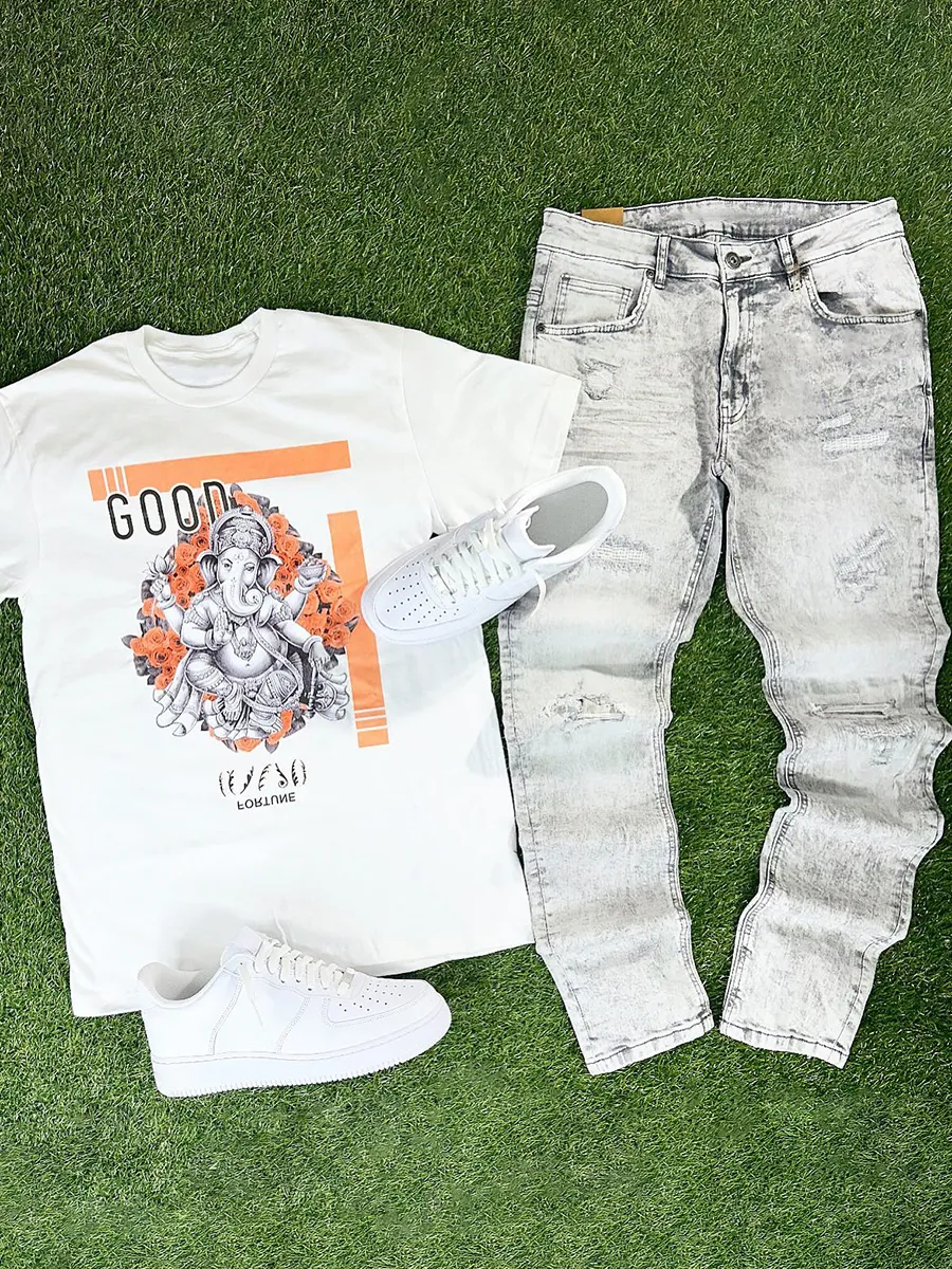 Good Fortune T-Shirt Sustainable Stretch Denim Two-Piece Set