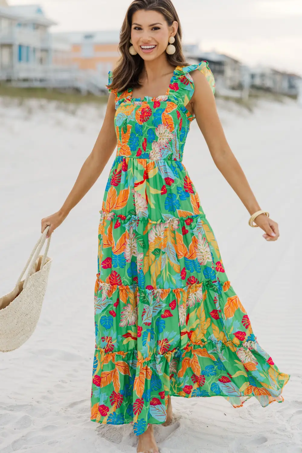 Fearless Travels Green Tropical Maxi Dress