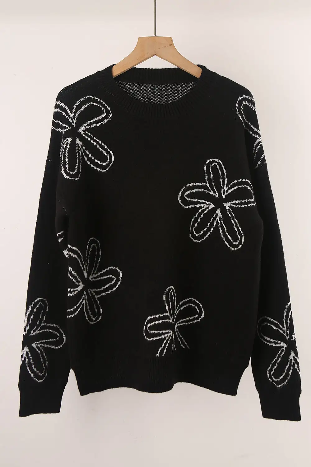 Flower Long Sleeve Round Neck Sweater