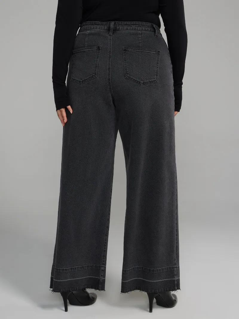 Wide Leg Vintage Black Wash Jeans