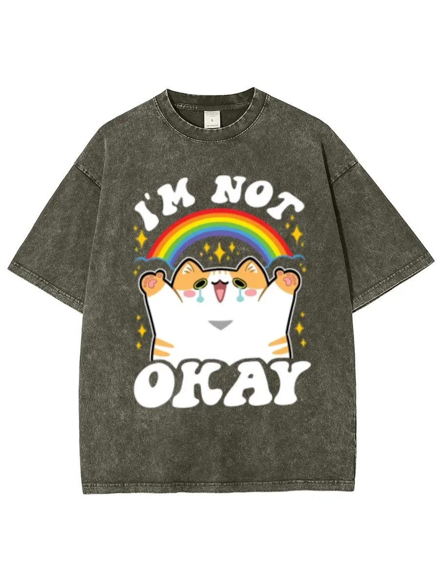 IM NOT OKAY UNISEX OVERSIZED PRINT VINTAGE WASH DENIM T-SHIRT