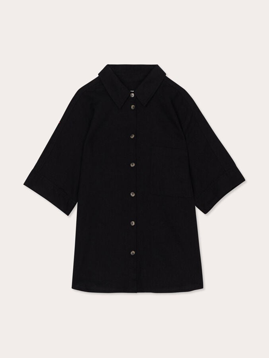 Chemise 55% de lin oversize noir femme