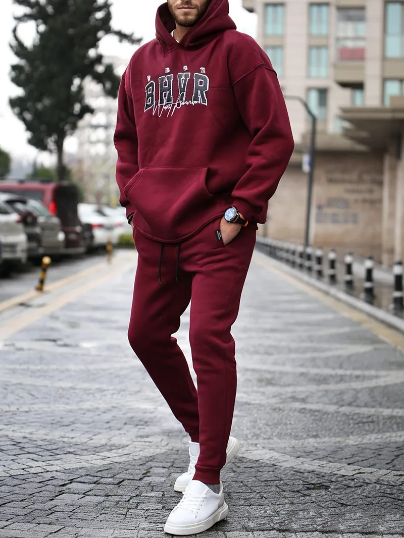 Men's Casual Hooded Sweatshirt Jogging Sportswear Set