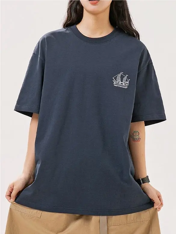 Retro Embroidered Shoulder Sleeves T-shirt