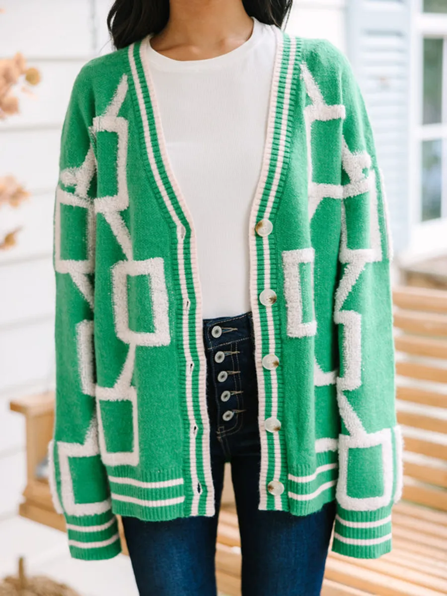 Green Geometric Cardigan