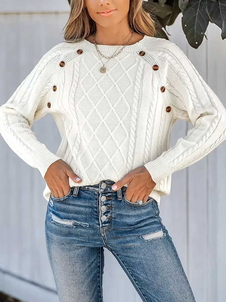 Women's cable knit button sweater