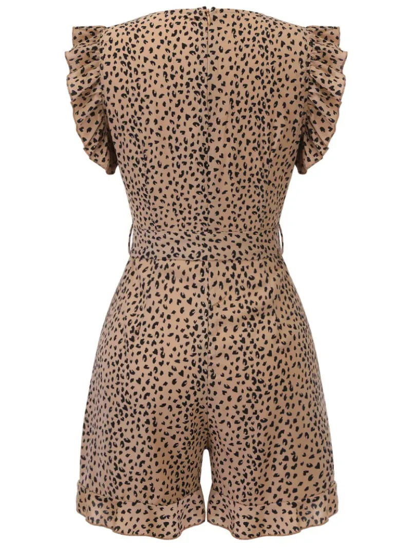 1930S LEOPARD PRINT MULLET SLEEVES V-NECK ROMPER