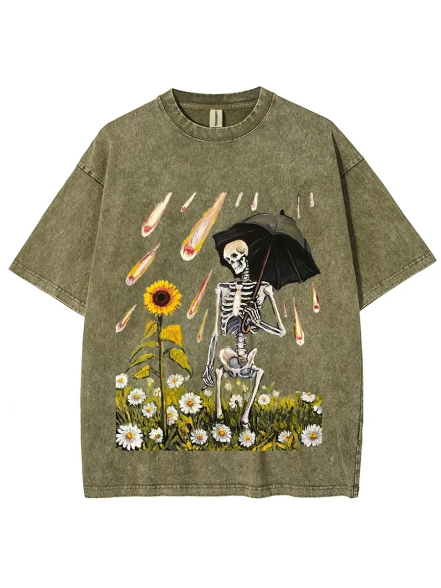 SUNFLOWER SKULL UNISEX VINTAGE WASH DENIM T-SHIRTS