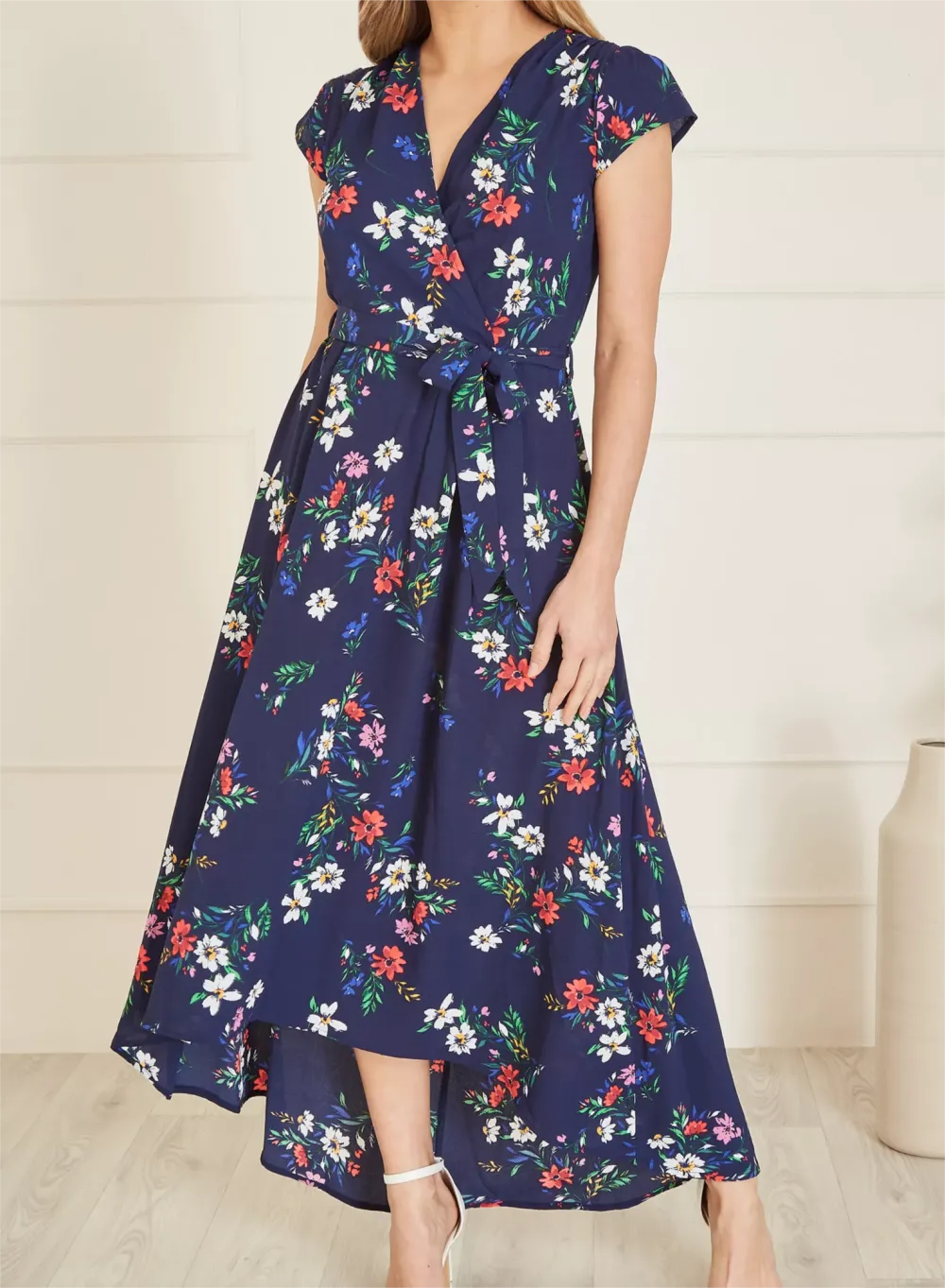 Mela London Floral Print Dip Hem Midi Dress