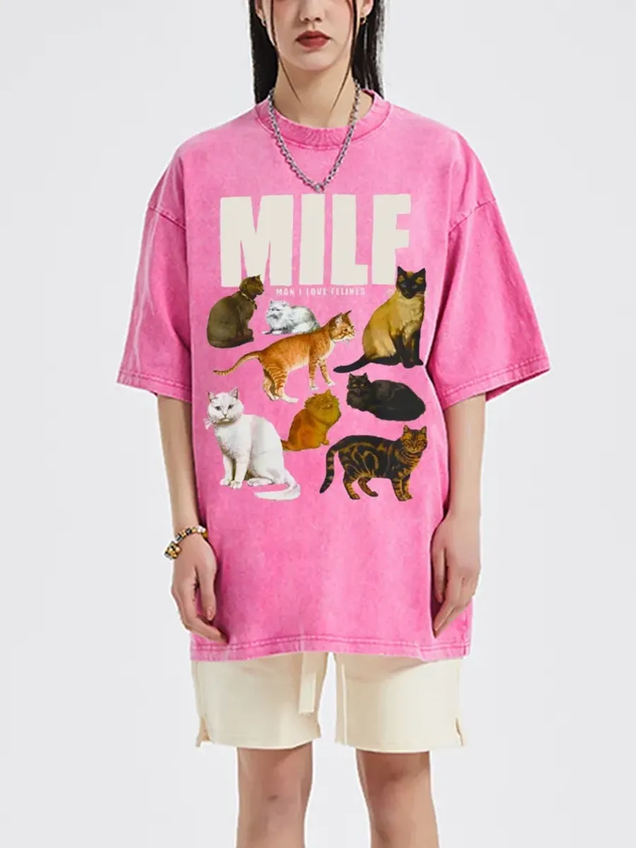 MILF UNISEX OVERSIZED PRINT VINTAGE WASH DENIM T-SHIRT