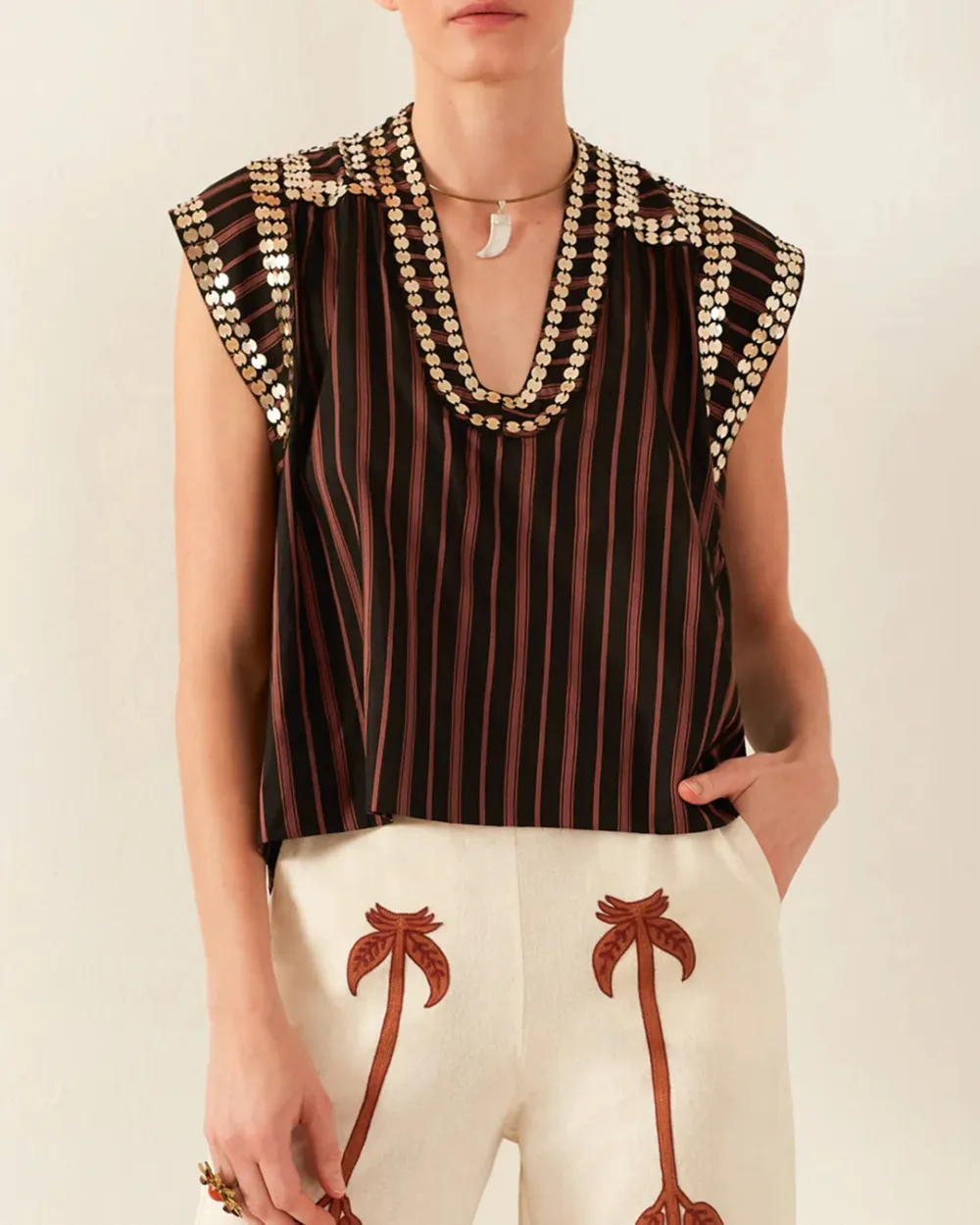 Nehru Clove Stripe Coin Top