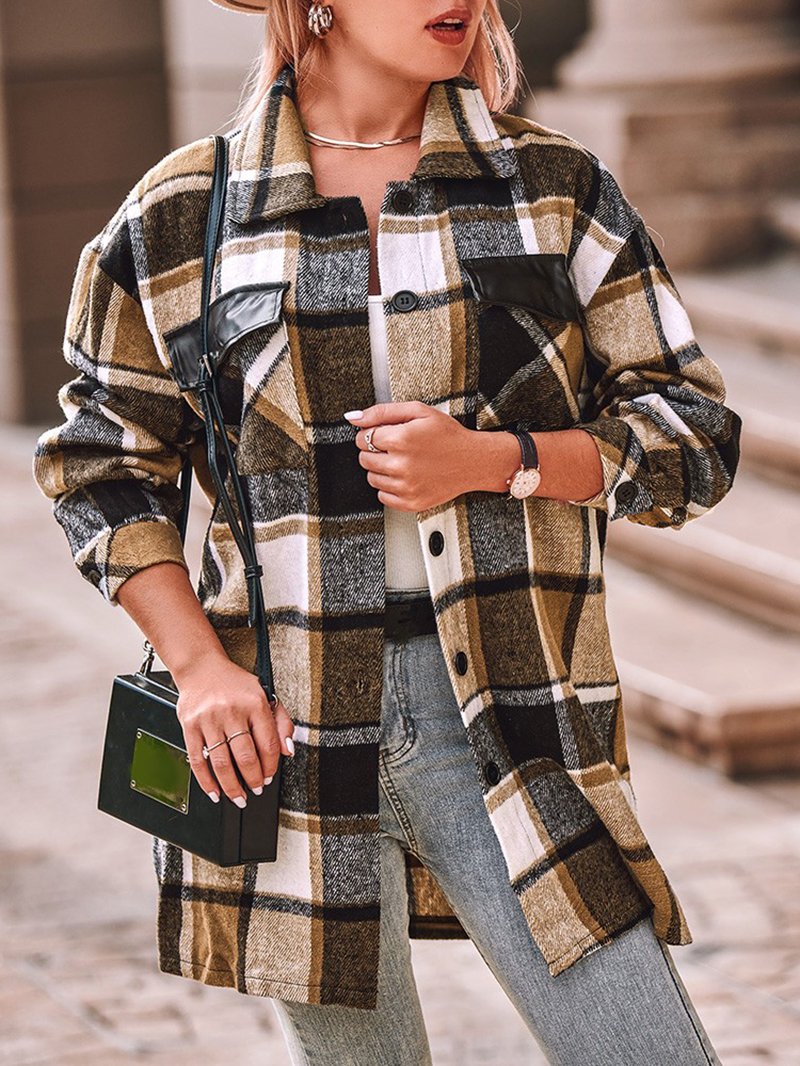 Casual retro plaid single breasted long sleeve jacket