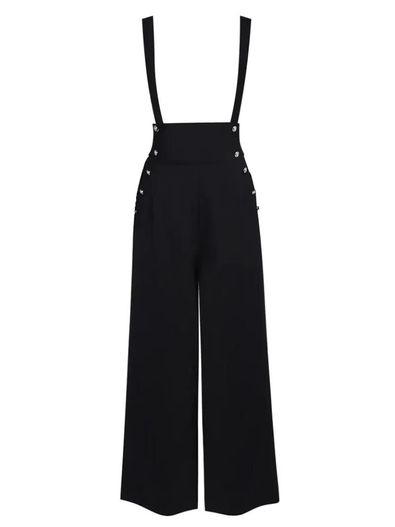 BLACK 1930S SOLID SUSPENDER PANTS