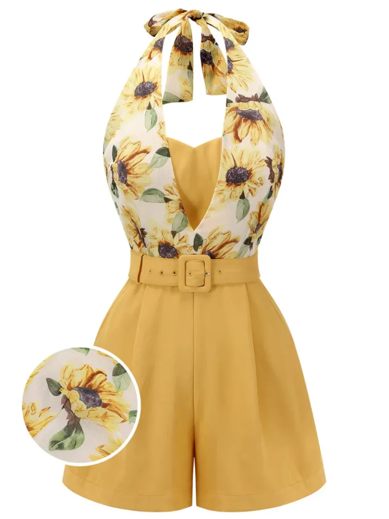 1950S FLORAL HALTER LACE-UP VINTAGE ROMPER