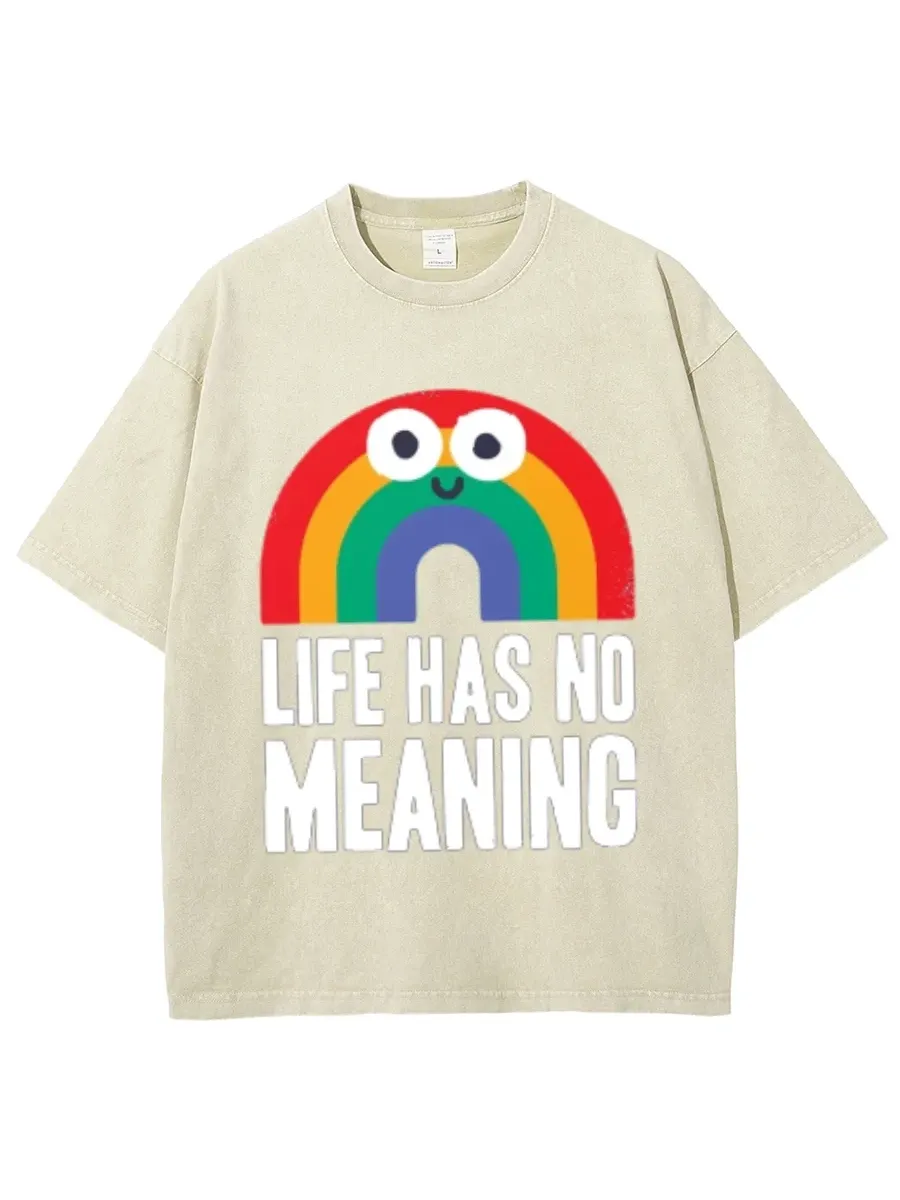 LIFE HAS NO MEANING UNISEX OVERSIZED PRINT VINTAGE WASH DENIM T-SHIRT