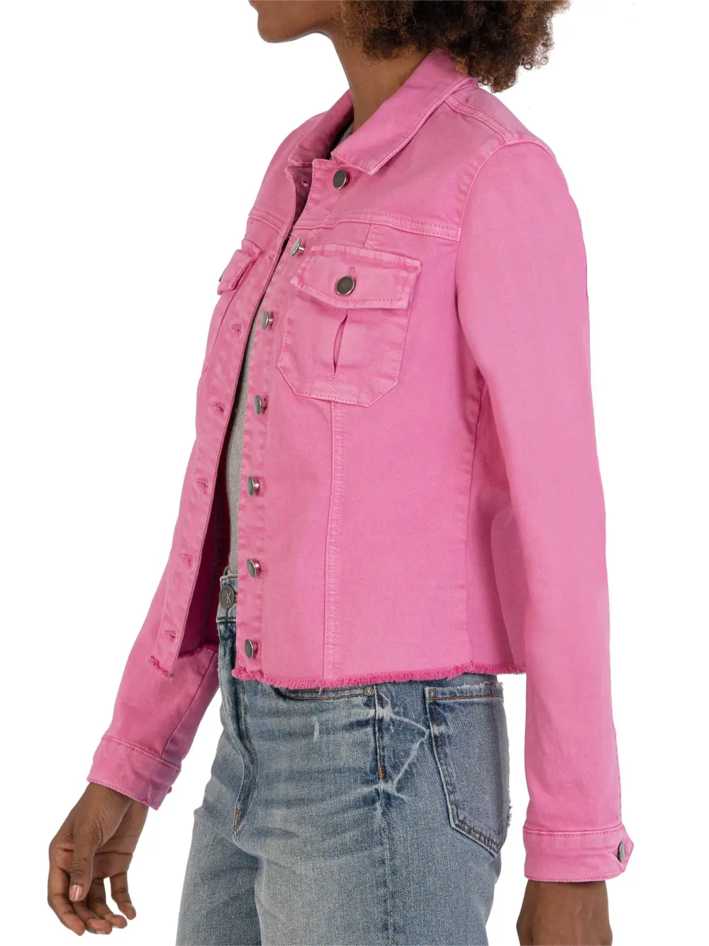 Rosy Pink Hem Cotton Blend Trucker Jacket