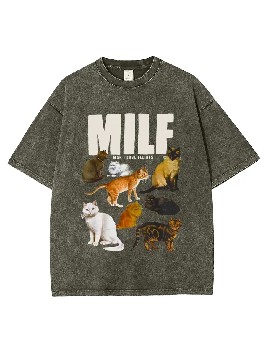 MILF UNISEX OVERSIZED PRINT VINTAGE WASH DENIM T-SHIRT