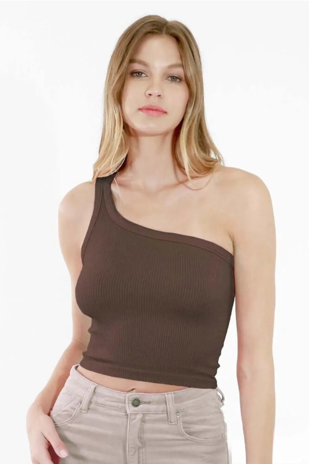 NikiBiki Solid One Shoulder Crop Top