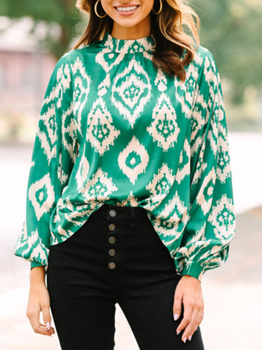 Green Abstract Satin Blouse