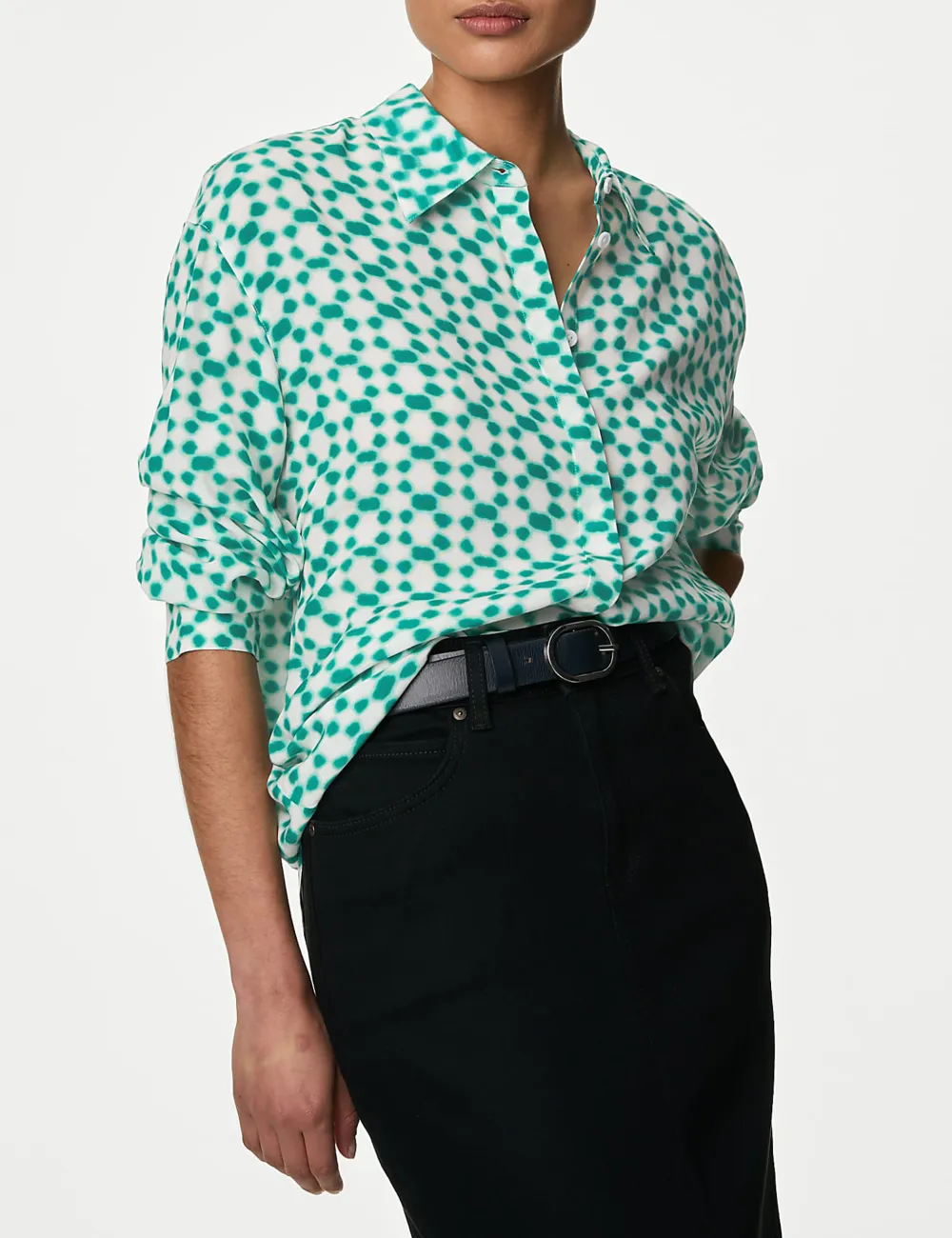 Cupro Rich Printed Collared Shirt