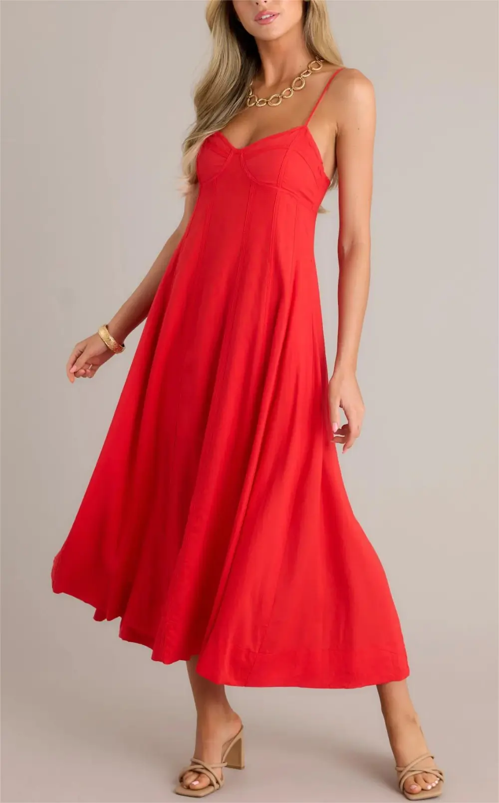 BEAUTY RED BUSTIER MAXI DRESS