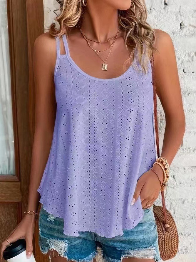 New Shoulder Camisole Round Neck Jacquard Cutout