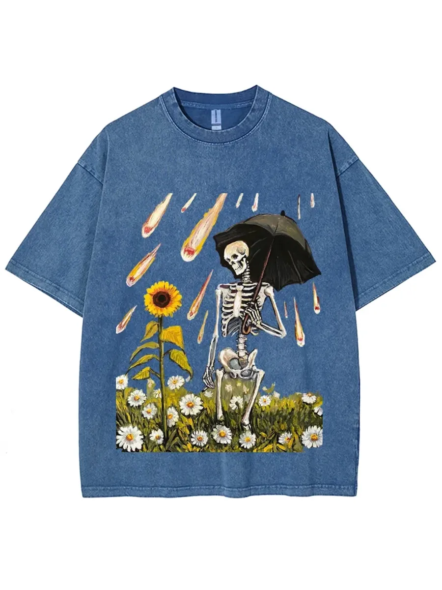 SUNFLOWER SKULL UNISEX VINTAGE WASH DENIM T-SHIRTS