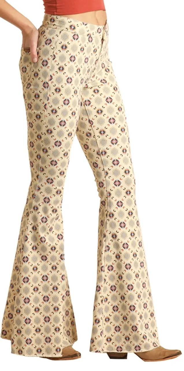 Bargain Bells High Rise Stretch Desert Print Pull-On Flare Jeans