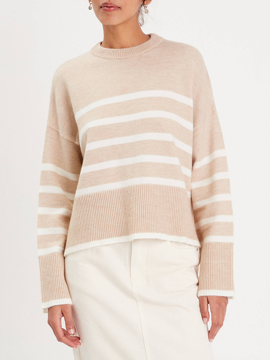 Pull oversize manches longues beige femme