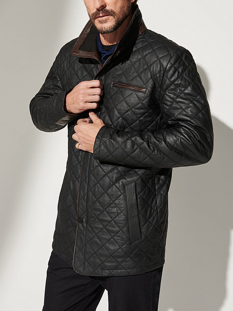 Men's Quilted Leather Coat