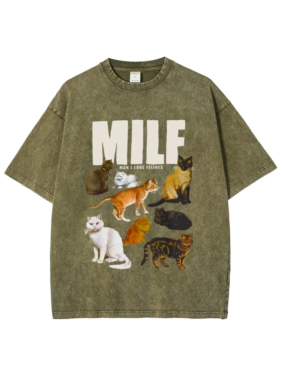 MILF UNISEX OVERSIZED PRINT VINTAGE WASH DENIM T-SHIRT