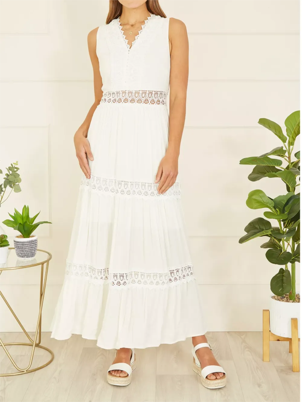 Lace Trim Cotton Maxi Sundress