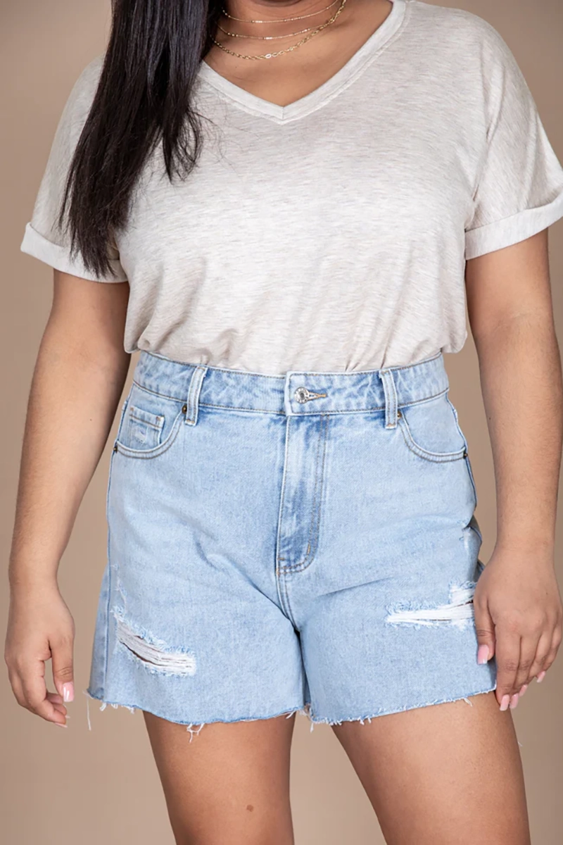 Ready And Waiting Light Wash Distressed Denim Shorts