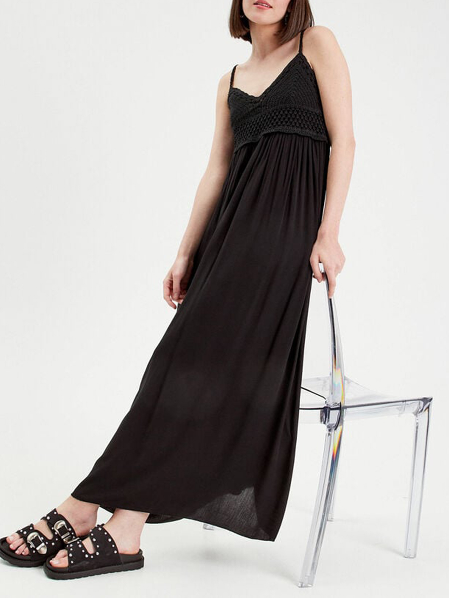 Robe longue évasée noir femme