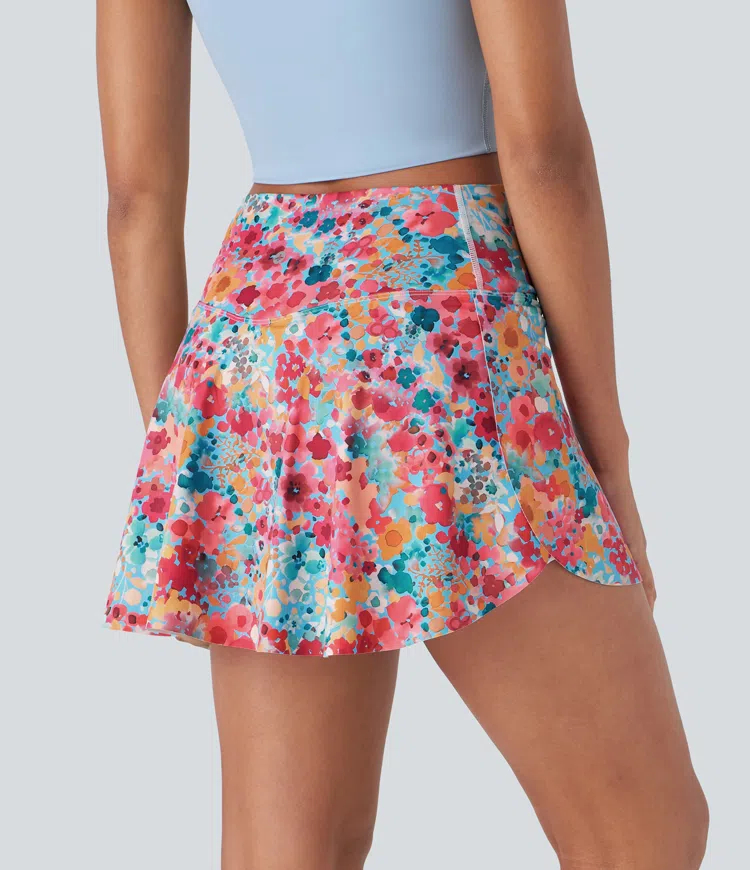 Crossover 2-in-1 Side Pocket Floral Print Pickleball Skirt