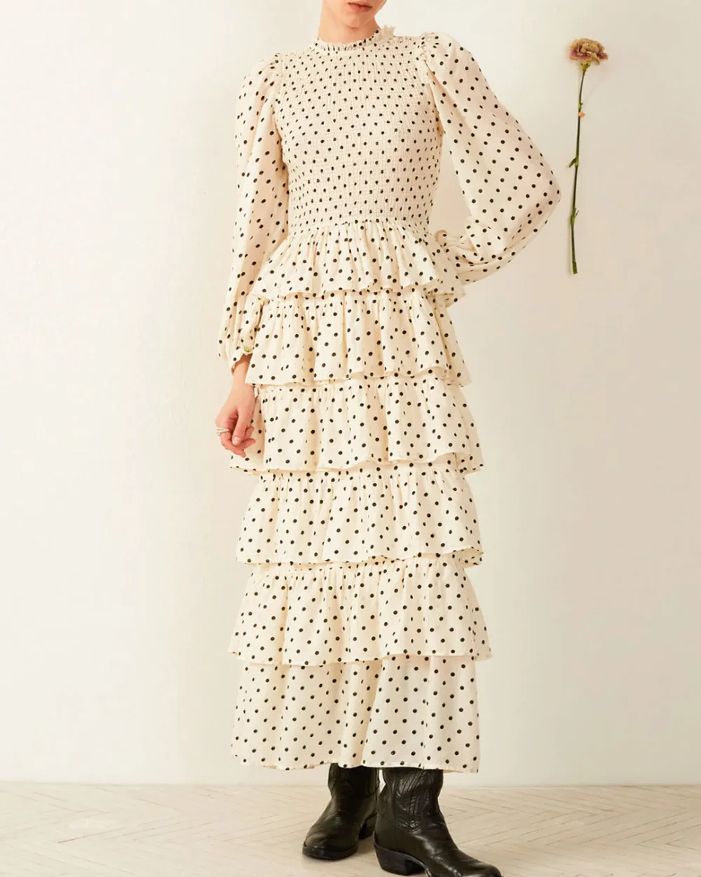 Shelby Cream Dot Smocked Dress