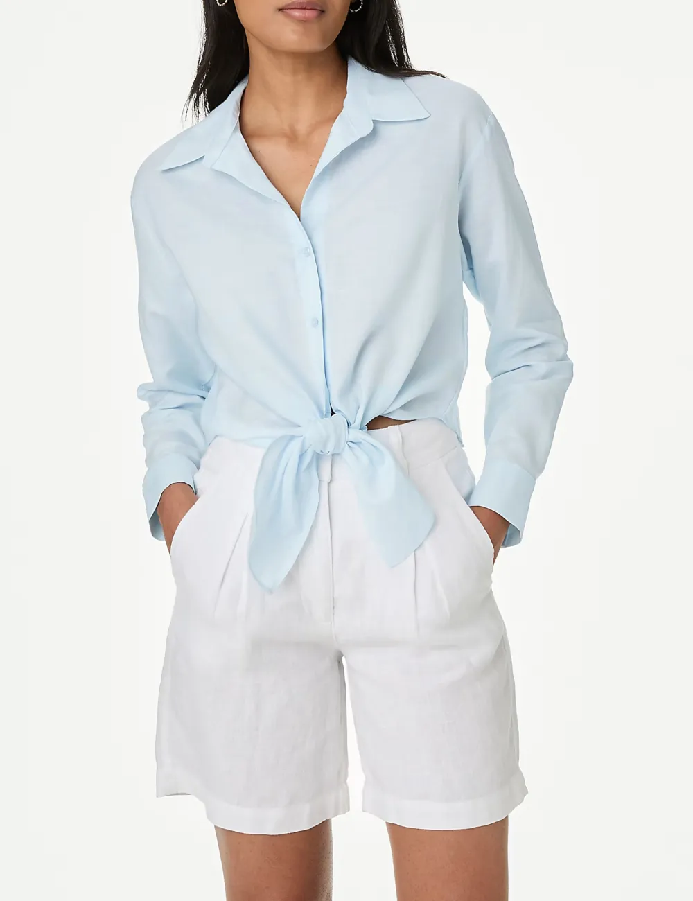 Lyocell Rich Tie Front Shirt with Linen