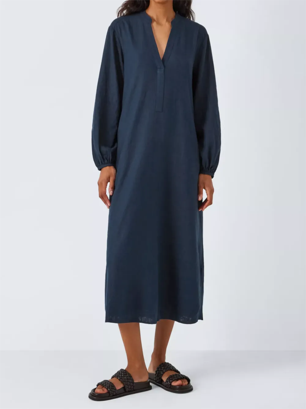 Linen Blend V-Neck Dress