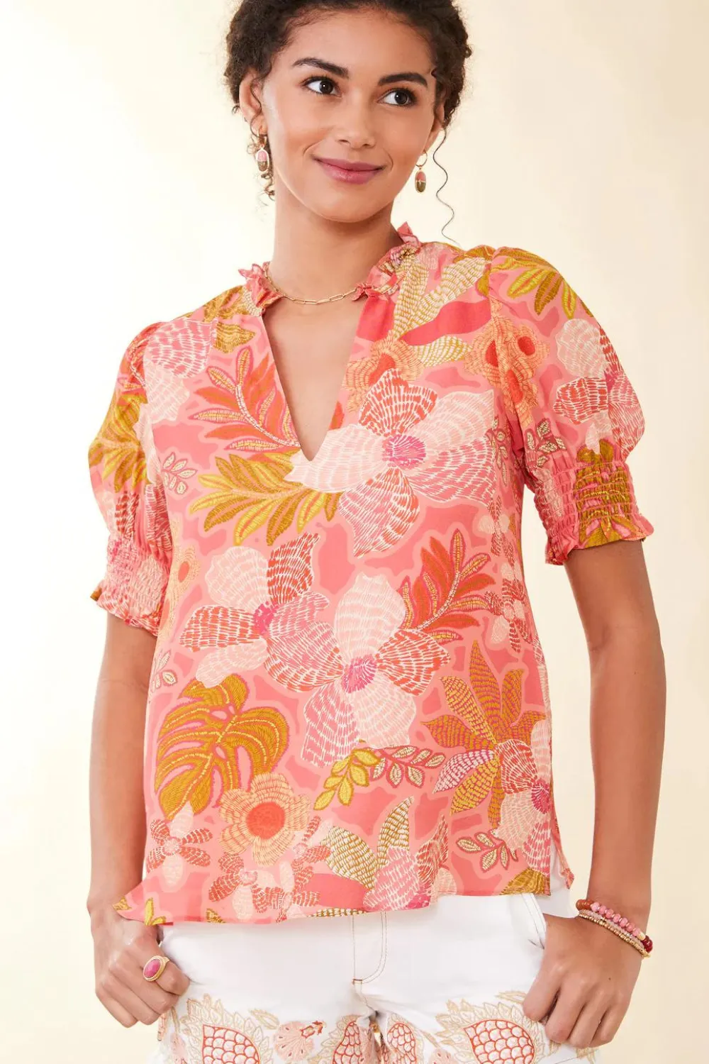 Spartina Eirene Blouse - Callawassie Flowers Pink