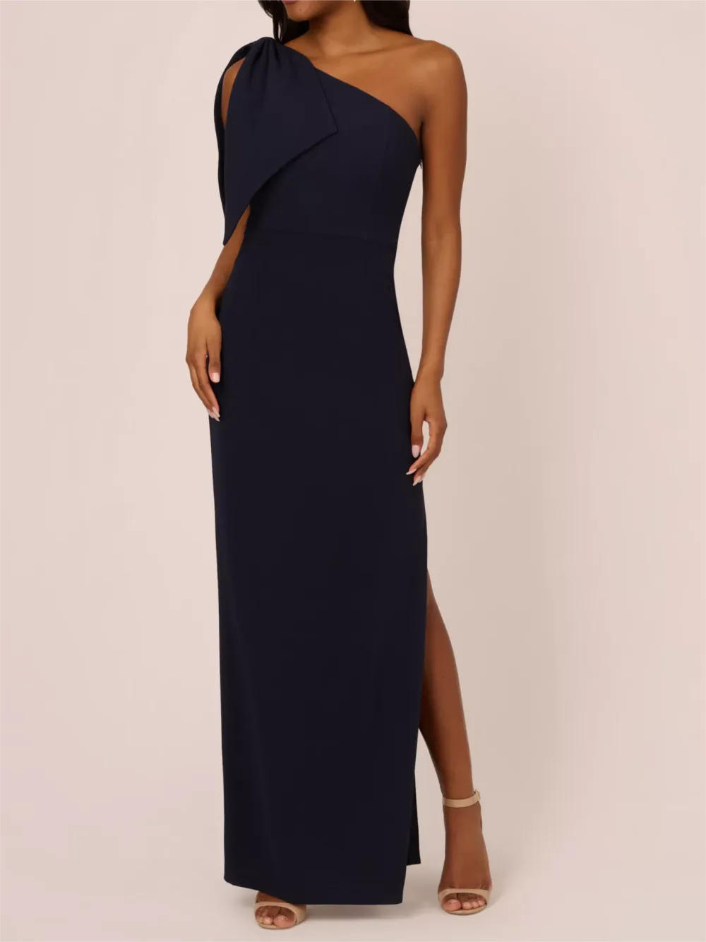 Crepe Asymmetric Bow Maxi Dress