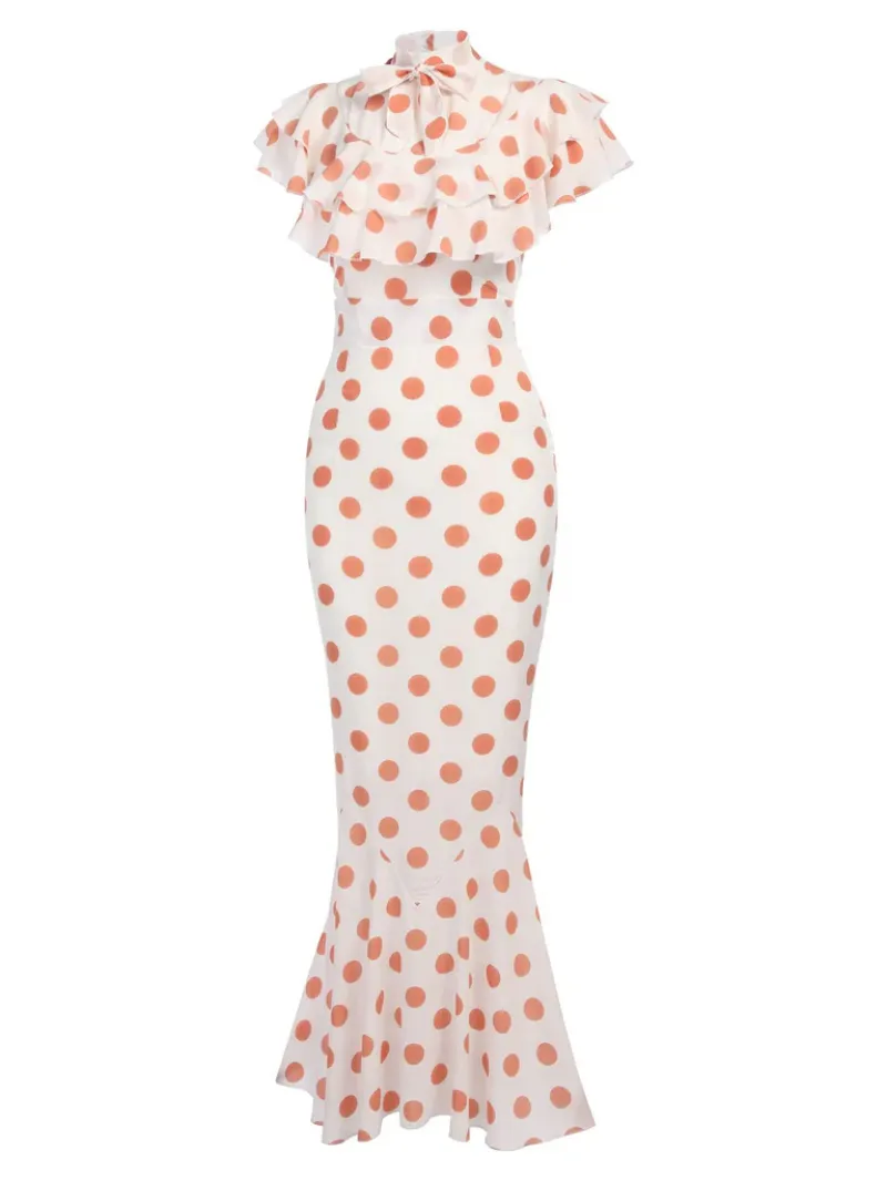 ORANGE 1930S POLKA DOT FISHTAIL DRESS