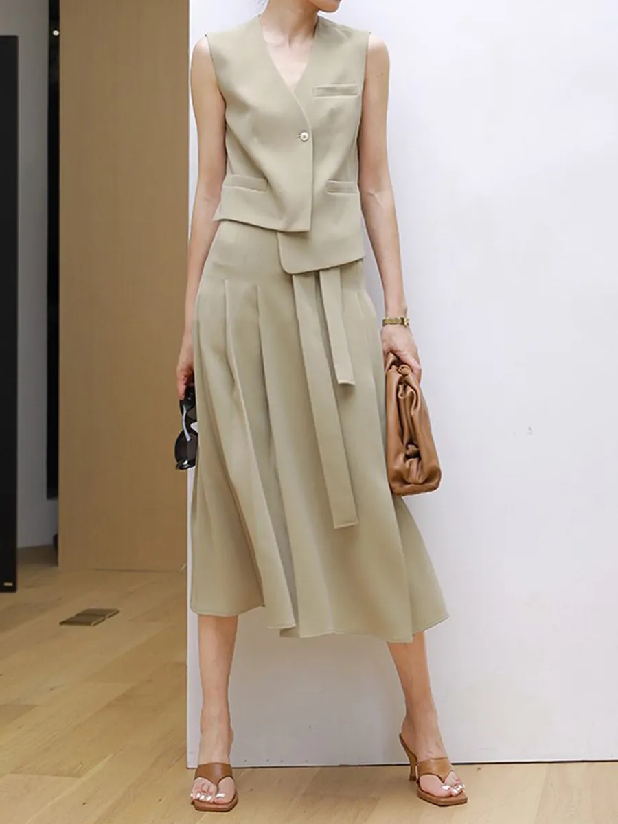 Women's Waistcoat Simple Skirt Set