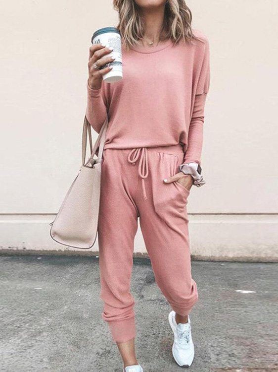 Solid Color Casual Long Sleeve Trousers Two Piece Suit