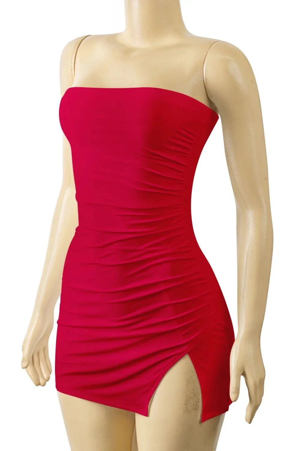 Strapless Tube Mini Dress With Side Slit