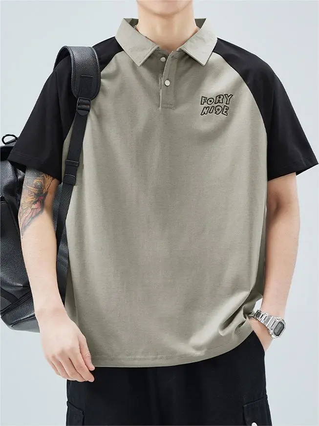 Retro Raglan Sleeve Contrast Polo Shirt