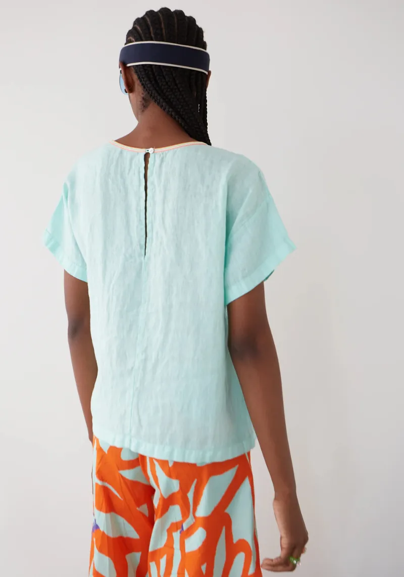 AQUA LINEN FLAKE BLOUSE