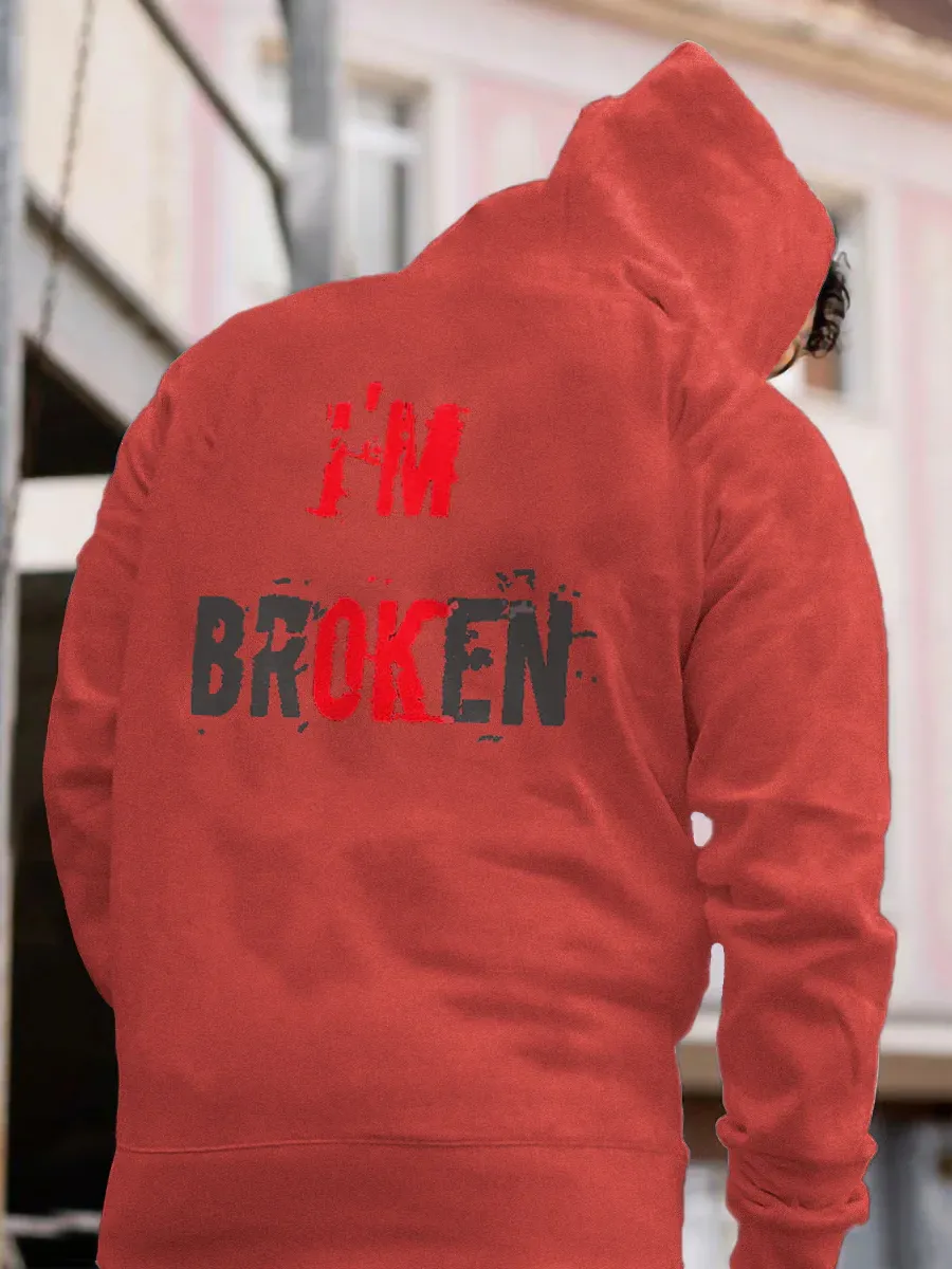 I'M Broken Print Men All-Match Hoodie