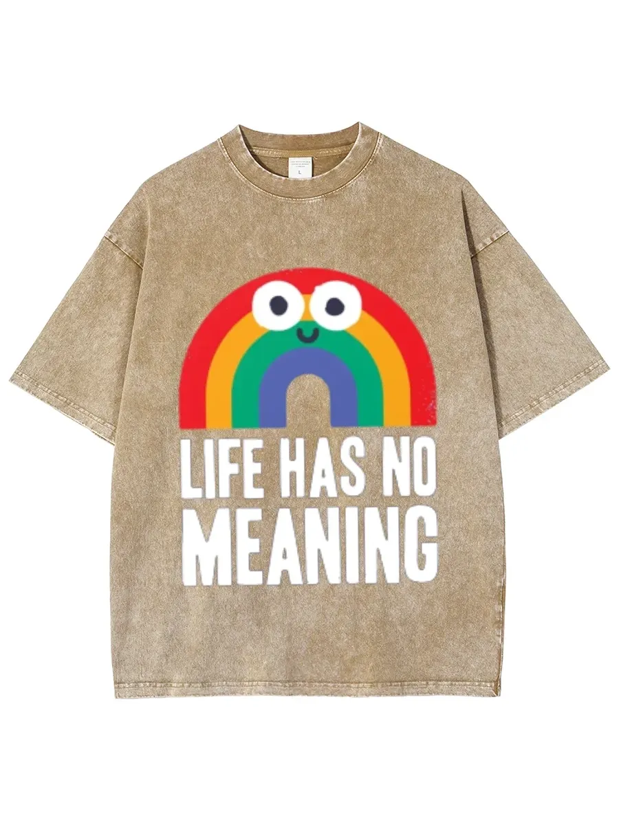 LIFE HAS NO MEANING UNISEX OVERSIZED PRINT VINTAGE WASH DENIM T-SHIRT