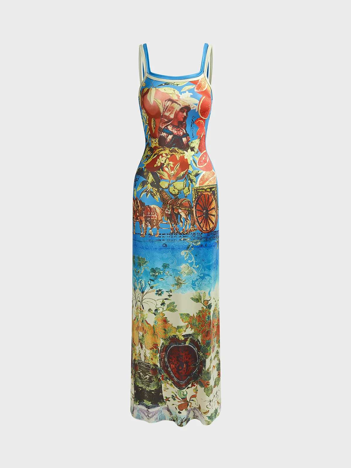 Art Print Sleeveless Maxi Dress