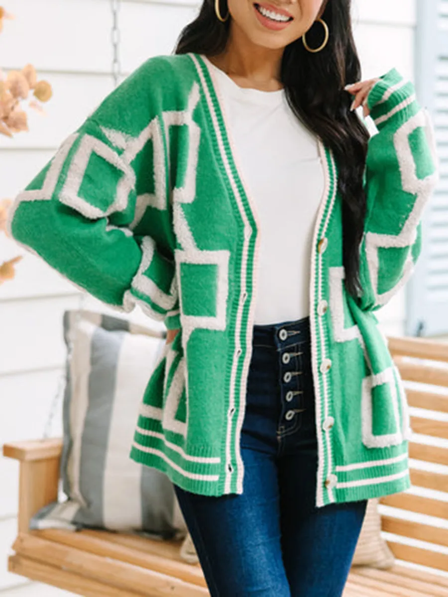 Green Geometric Cardigan